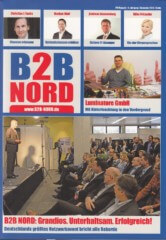 Bildercollage der B2B Nord-Veranstaltung, einschließlich Sprecherprofilen von Pressesprecher Arno Fischbacher, einem Moderator auf der Bühne und einem interessierten Publikum in einem Konferenzsaal.