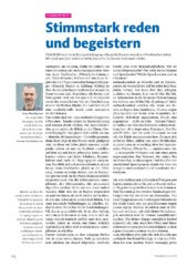 Zeitschriftenseite in deutscher Sprache mit einer Textspalte mit einem Titel und einem kleinen Porträt von Arno Fischbacher, lächelnd und mit Brille, in der oberen linken Ecke.